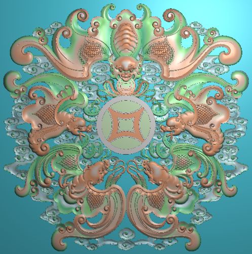 蝙蝠630五只蝙蝠东阳木雕工艺品挂件挂屏屏风手工雕刻扫描精雕图