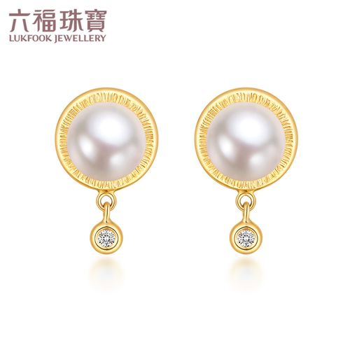 六福珠宝大都会珍珠耳环女款淡水珍珠耳饰18k金耳钉l71tbke007y