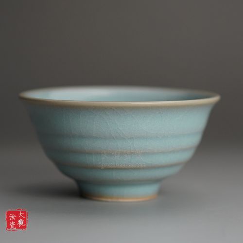 汝州原产地大观汝瓷茶具玄纹斗笠杯一级品朱家汝窑朱法喜玛瑙入釉