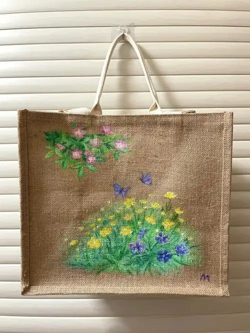 无印良品麻布包手绘6丙烯春天来了