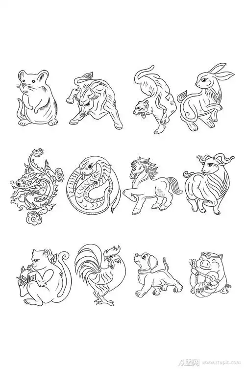 线条手绘十二生肖素材