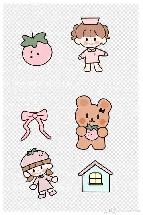 可爱卡通装饰清新手绘手账素材粉色女孩