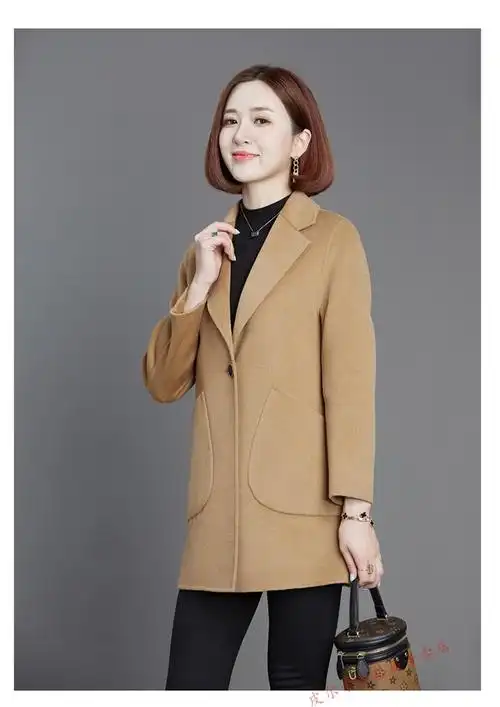 轻奢精选皮尔卡丹双面羊绒大衣女中长款高端100纯羊毛呢秋冬款小个子