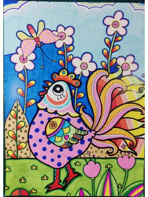 儿童水彩画大公鸡