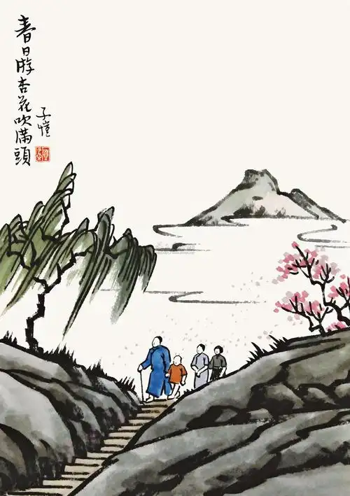 0016 春日游杏花吹满头 立轴 纸本