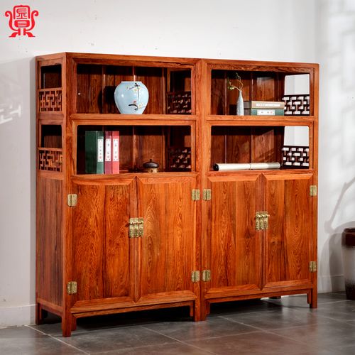 金鼎红木书柜酸枝木中式柜子亮格柜中式古董柜明式储物柜实木柜
