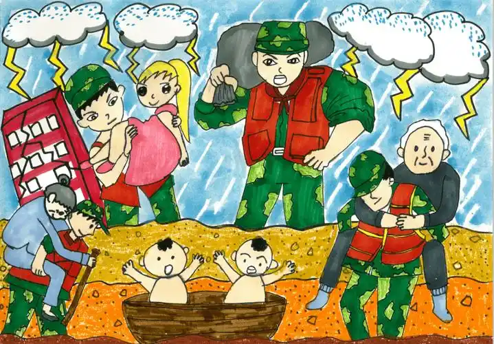 京西学子用画笔向抗洪救灾英雄致敬(二)_人民_救援_风雨