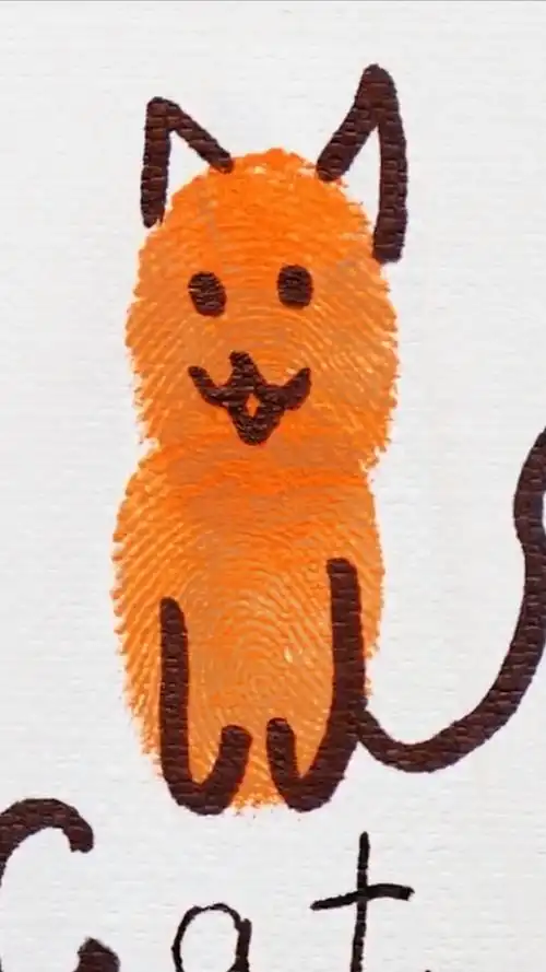 手指画猫咪,也太可爱了,看一遍就会画.