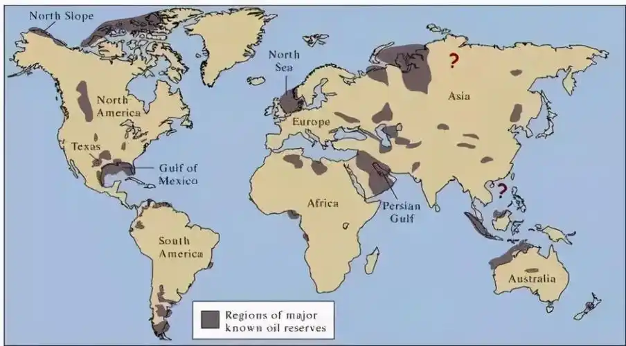 我们可以一眼看出,全球的石油资源分布主要集中在东北半球,以中东地区