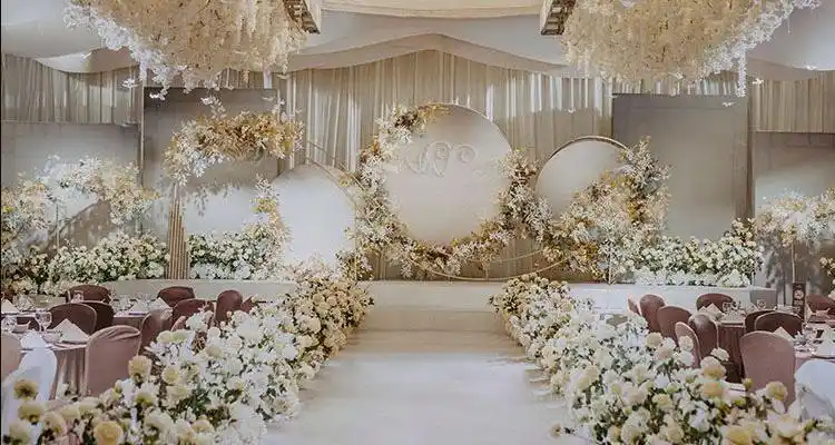 新款香槟色婚礼场景装饰花艺婚庆地排花路引花 舞台t台布置仿真花