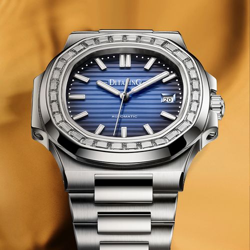 ditaling品牌手表男士十大名表复古系列镶钻方表精钢简约男士腕表