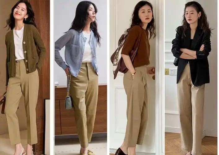 一条卡其色裤子就能提升时尚感,秋冬就该这么穿