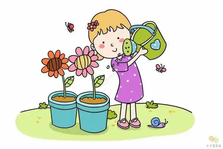 浇花简笔画小孩浇花简笔画