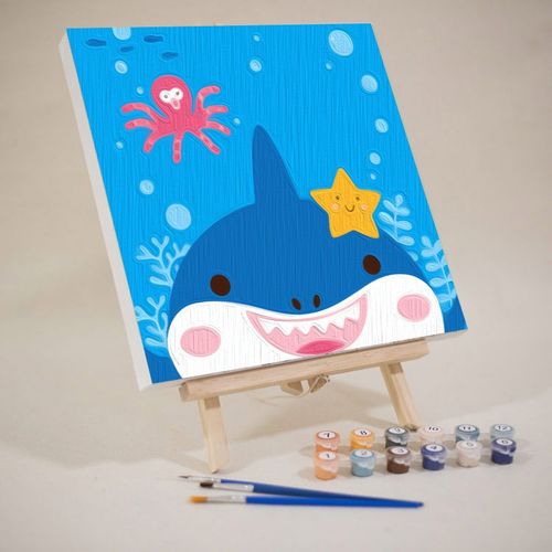 新款初学者自己填色数字油画diy儿童房客厅卧室装饰卡通小画 小鲨鱼