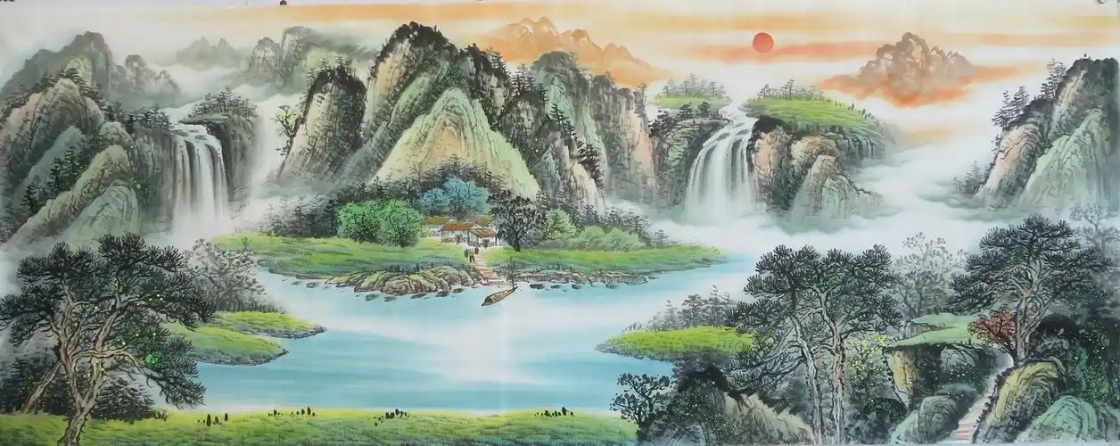 手绘鸿运当头山水国画客厅风水画无框作品画小六尺特价hx1110506