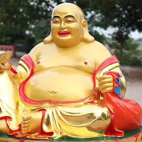 弥勒寺庙1米莲花佛像贴金彩绘大肚元宝开心摆件