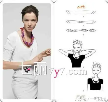 将方巾对折好,然后从中间开始扎平结,中间需要隔开一些距离.2.