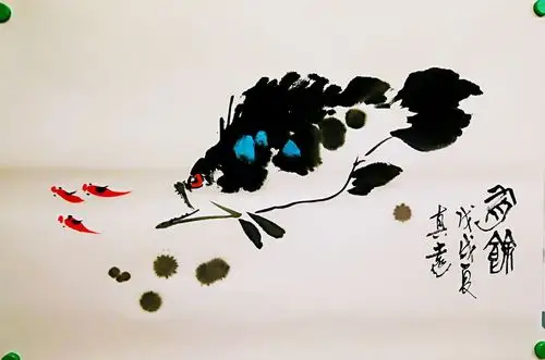 关老师在课堂创作的第二幅四尺三裁大写意鳜鱼作品