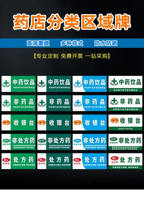 药店药品分区牌医院药房标识标志牌分区域牌标贴标签门诊医院诊所大