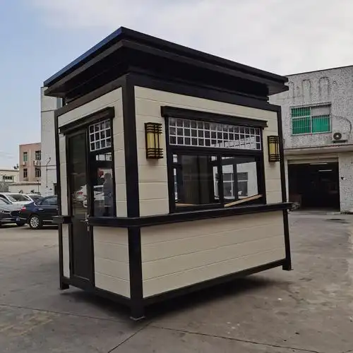 圆角钢结构岗亭 真石漆金属雕花板岗亭 来图定制 别墅区形象门卫亭