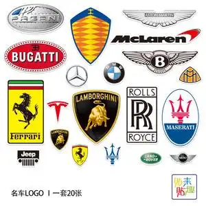 20张名车跑车logo标志贴纸个性大牛宾利保时捷玛莎滑板电动车贴画
