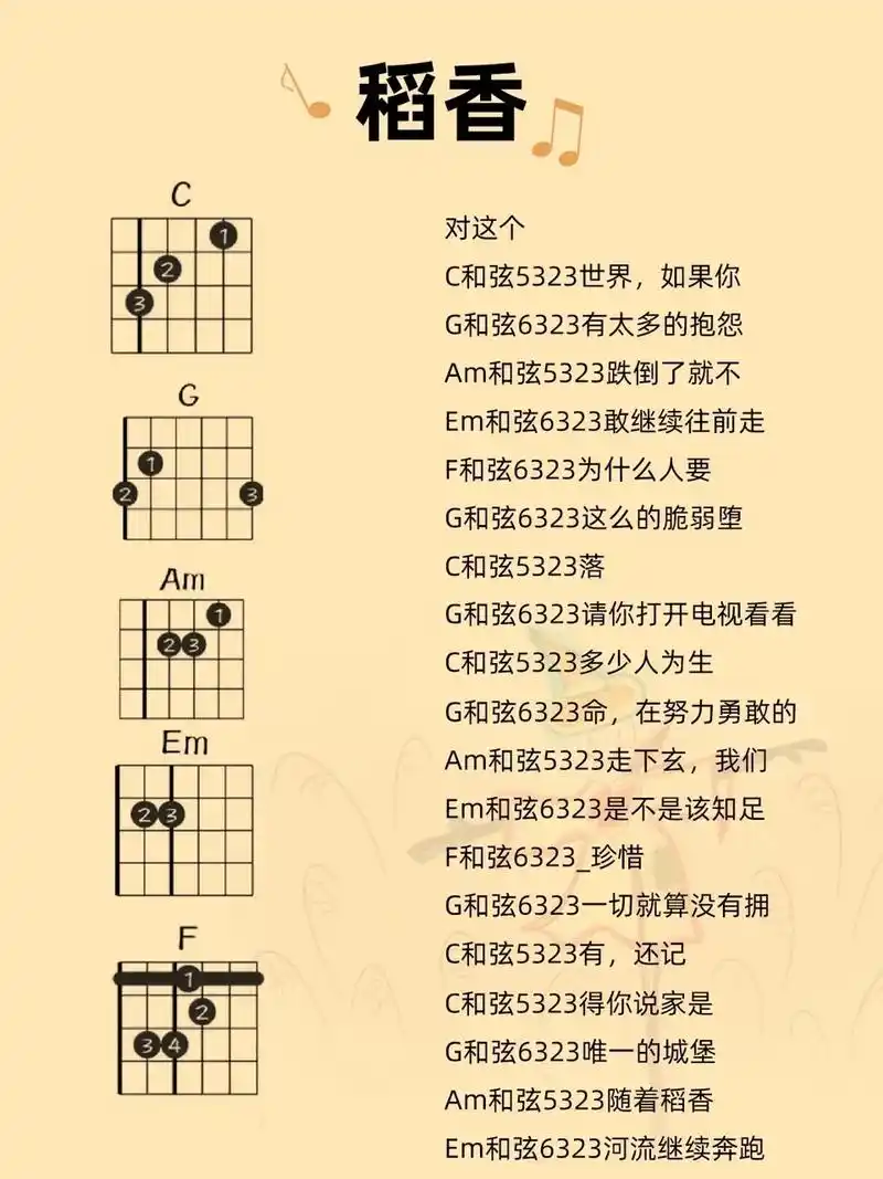 吉他新手谱子必学的《稻香》 周杰伦系列谱子 #零基础学吉他  - 抖音