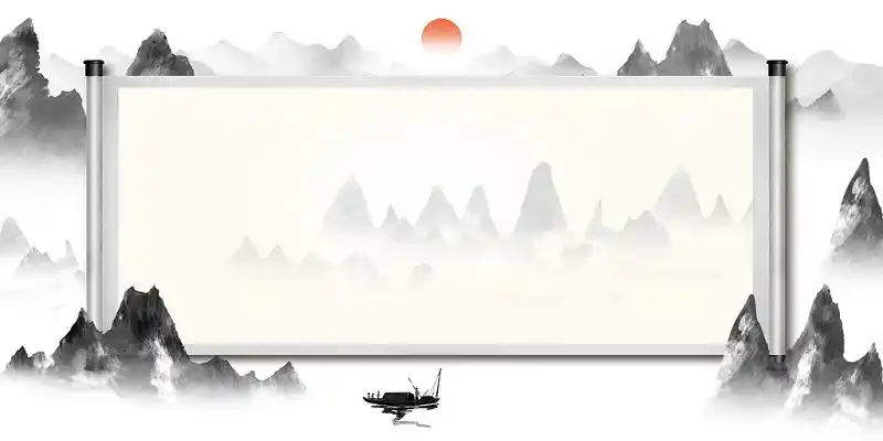 谢师宴升学宴水墨中国风卷轴山水展板背景红色人物画卷金榜题名高考