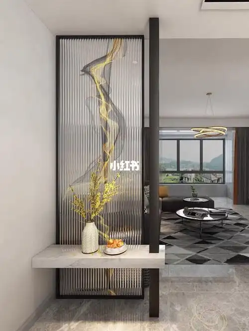 艺术玻璃创意客厅玄关隔断装饰设计效果图!