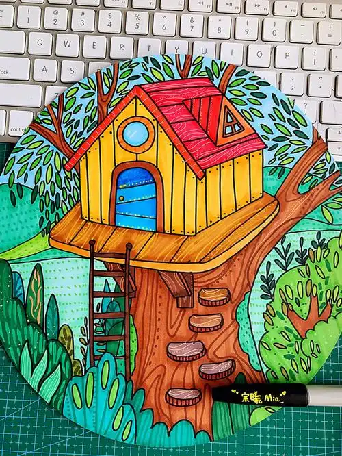 融入美丽的大自然里大小盆友们一起来画属于自己的小树屋吧#儿童绘画