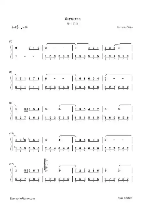 梦中的鸟-murmures双手简谱预览1