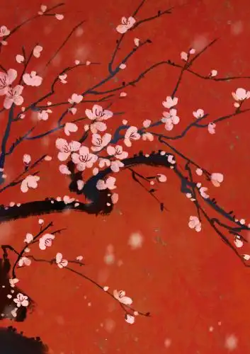 梅花古风岩彩插画 插画