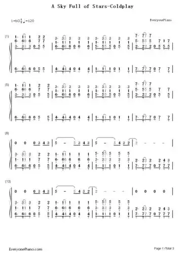 a sky full of stars-coldplay双手简谱预览1