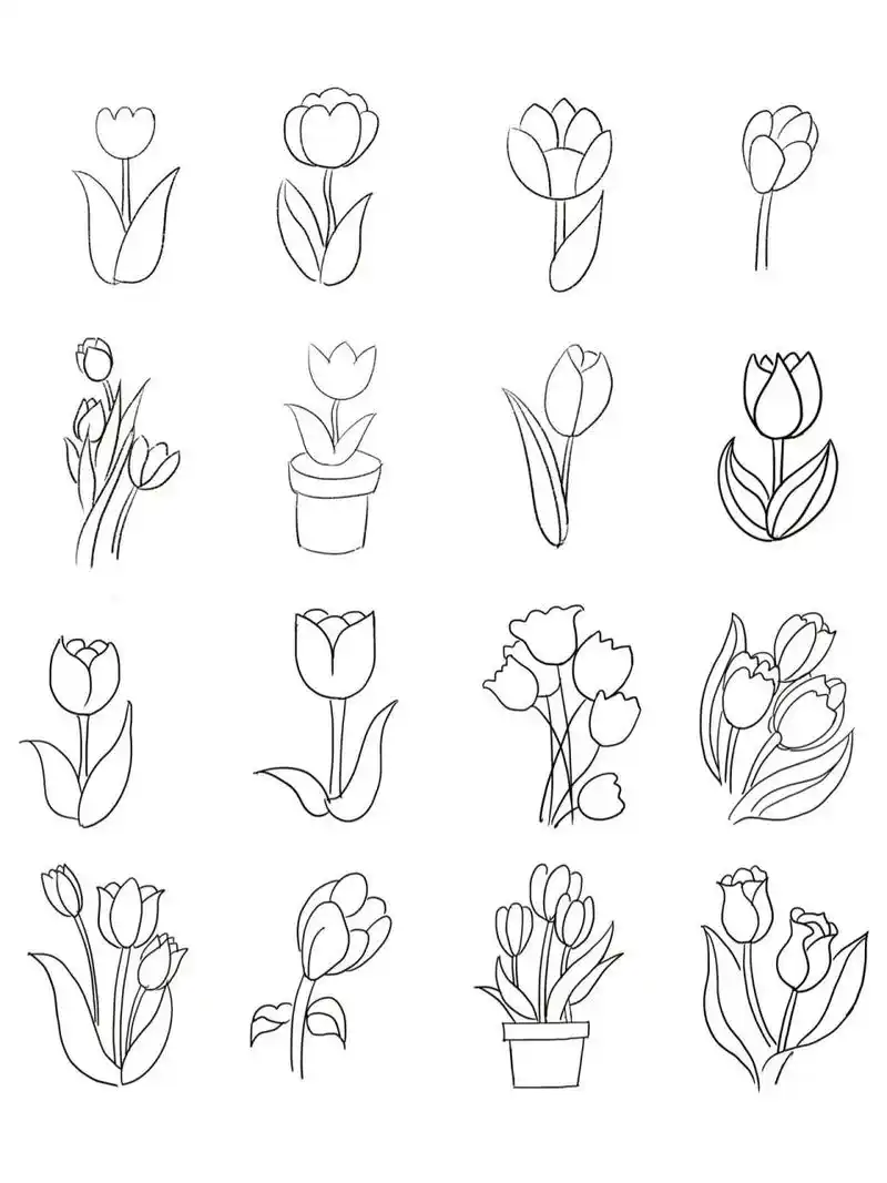 【郁金香】简笔画 控笔练习no.3 控笔练习打卡,郁金香9393