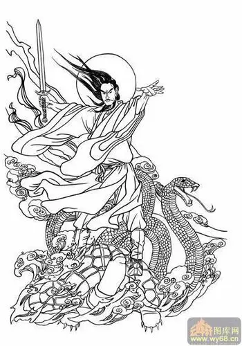 中国传统神话人物仙人-白描图-11真武大帝-神话人物仙人全图