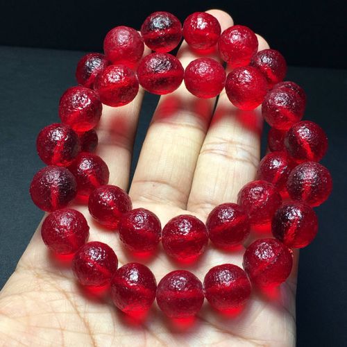 原色库尔勒血陨石手串 玻璃陨石红陨石能量幸运石手链 觉醒灵性解忧