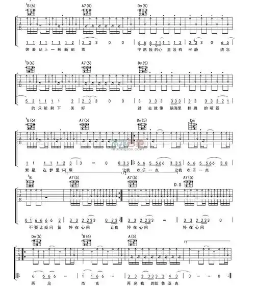 痛仰乐队《再见杰克》吉他谱(f调)-guitar music score-看谱啦