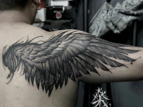 背部暗黑翅膀纹身男 好看的翅膀纹身(6/6)-纹身图片网
