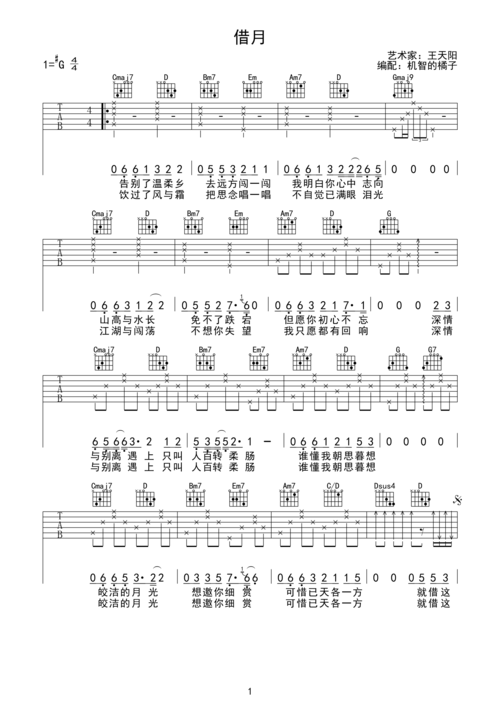 王天阳借月吉他谱