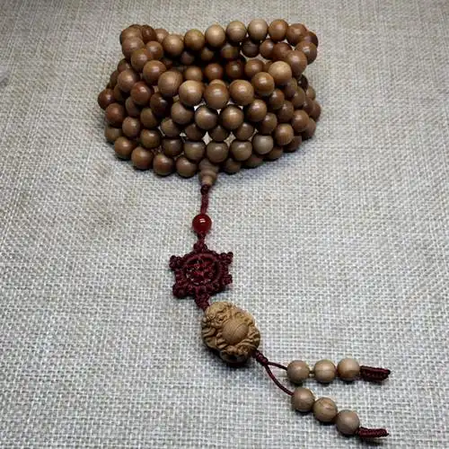 老山檀香108颗搭配狮子抱球手持车挂项链木质佛珠