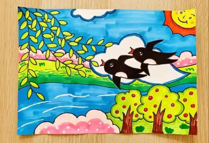 春天简笔画彩色美丽的春天简笔画彩色