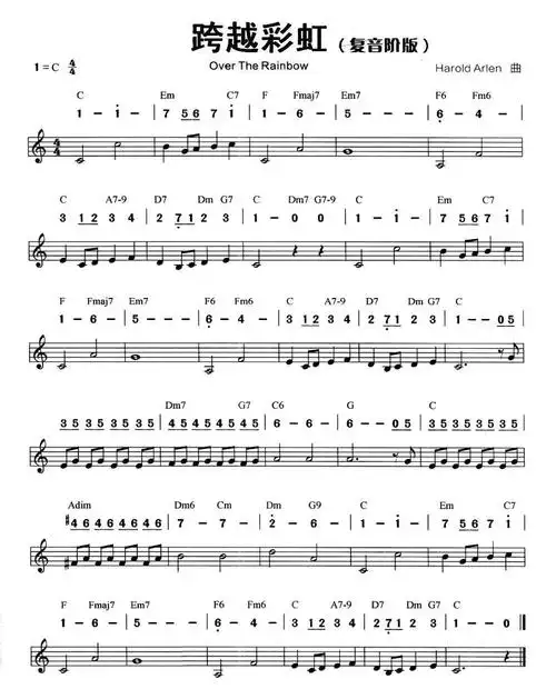 跨越彩虹(复音阶口琴谱,线混排版)简谱_流行简谱_zzmao简谱网