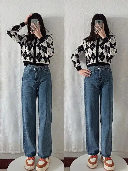 高腰修身阔腿裤