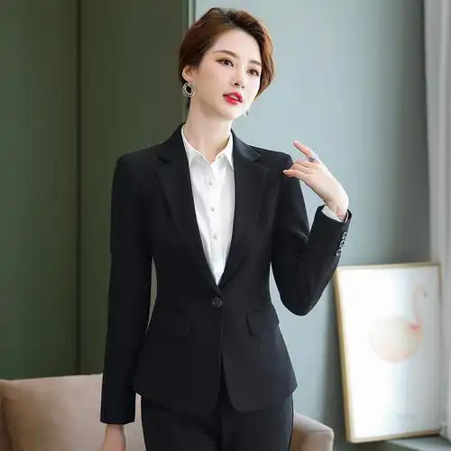 长袖一粒扣白色职业装 职业女裤套装 女士精品工作服 酒店经理装-报价