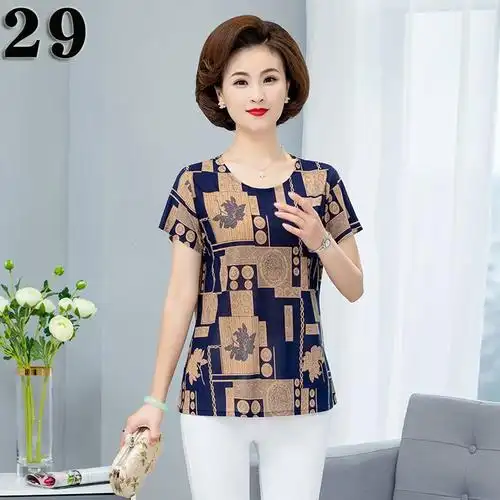2020夏季新款中老年女装t恤大码宽松妈妈奶奶装碎短袖上女夏