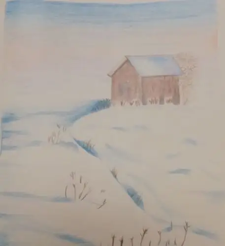 雪中小屋(彩铅画201810)