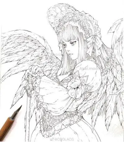 人物黑白动漫素材插画绘画线稿手绘女生男生长发短发