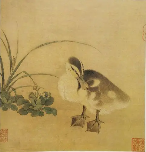 工笔画毛笔勾宣纸笔勾白描打印稿底稿乳鸭佚名宋佚名国画