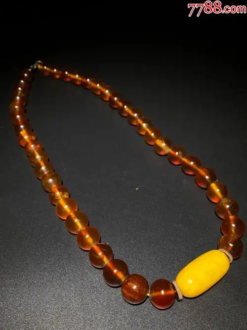 清代爆老:老琥珀蜜蜡项链