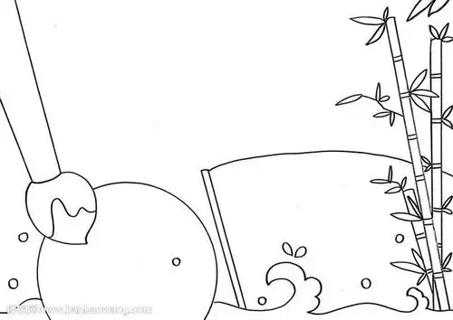 毛笔涂棕色,边框涂粉色,红色和黄色,竹子涂绿色,古风手抄报模板就完成