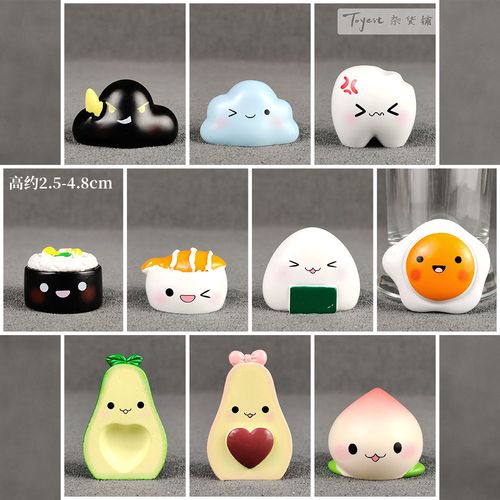 情绪娃娃树脂摆件可爱卡通仙桃牛油果寿司荷包蛋玩偶玩具模型公仔